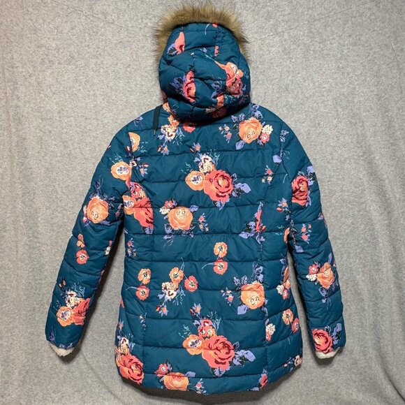 Matilda Jane Womens Large Winter Coat Floral Teal Hooded Break The Ice - Picture 2 of 7